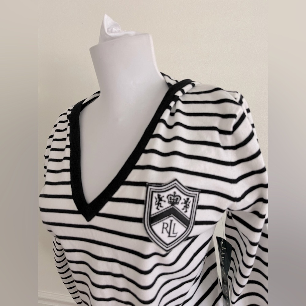 Lauren Ralph Lauren Active NEW Black White Striped Coastal Hooded Pullover